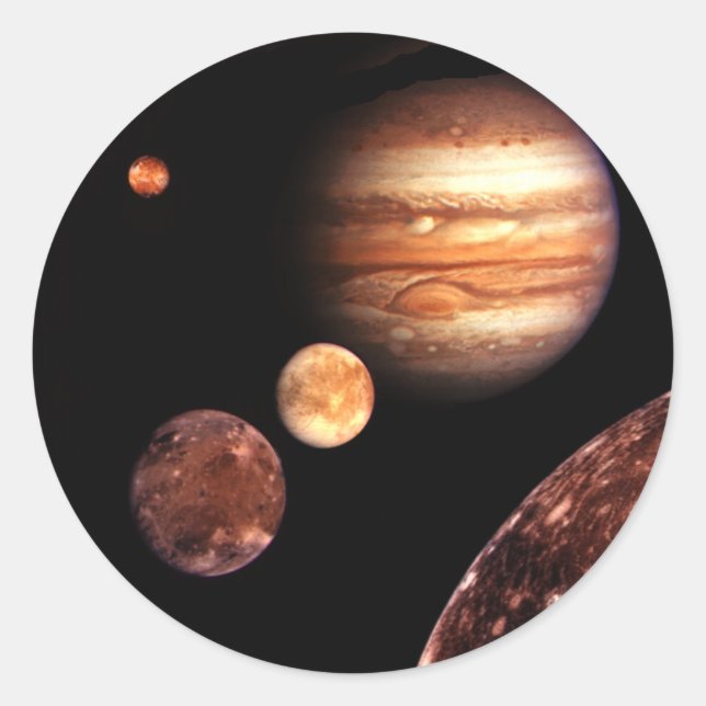 Jupiter Galilean Moons Space & Astronomy Gifts Classic Round Sticker (Front)