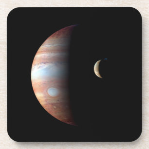 Jupiter Gas Giant Planet & Io Galilean Moon Beverage Coaster