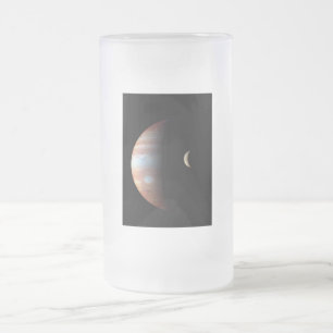 Jupiter Gas Giant Planet & Io Galilean Moon Frosted Glass Beer Mug
