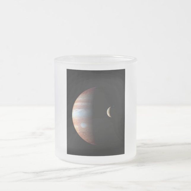 Jupiter Gas Giant Planet & Io Galilean Moon Frosted Glass Coffee Mug (Center)