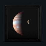 Jupiter Gas Giant Planet & Io Galilean Moon Gift Box<br><div class="desc">This captivating image, a composite of spacecraft data, showcases the contrasting landscapes of Jupiter and its volcanic moon Io. Captured by New Horizons during its 2007 flyby, the giant gas planet Jupiter dominates the scene. Its swirling atmosphere is rendered in a mesmerizing infrared palette, highlighting the variations in cloud altitude...</div>