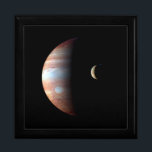 Jupiter Gas Giant Planet & Io Galilean Moon Gift Box<br><div class="desc">This captivating image, a composite of spacecraft data, showcases the contrasting landscapes of Jupiter and its volcanic moon Io. Captured by New Horizons during its 2007 flyby, the giant gas planet Jupiter dominates the scene. Its swirling atmosphere is rendered in a mesmerizing infrared palette, highlighting the variations in cloud altitude...</div>