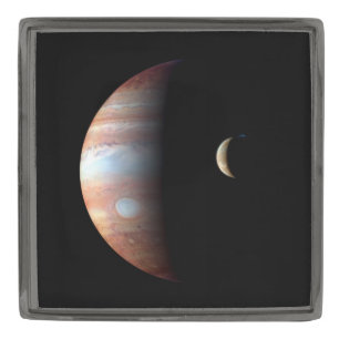 Jupiter Gas Giant Planet & Io Galilean Moon Gunmetal Finish Lapel Pin