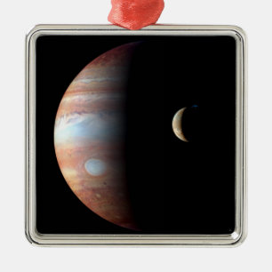 Jupiter Gas Giant Planet & Io Galilean Moon Metal Ornament