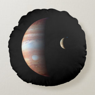 Jupiter Gas Giant Planet & Io Galilean Moon Round Pillow
