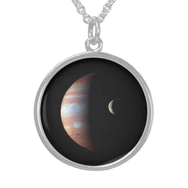 Jupiter Gas Giant Planet & Io Galilean Moon Sterling Silver Necklace (Front)