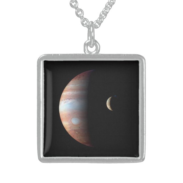 Jupiter Gas Giant Planet & Io Galilean Moon Sterling Silver Necklace (Front)
