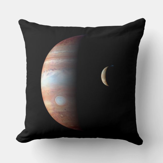 Jupiter Gas Giant Planet & Io Galilean Moon Throw Pillow (Front)