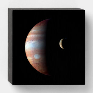 Jupiter Gas Giant Planet & Io Galilean Moon Wooden Box Sign