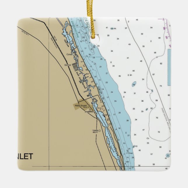 Jupiter Island and Hobe Inlet Chart Ceramic Ornament (Front)