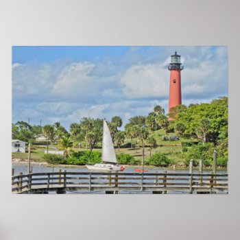 Jupiter Lighthouse And Sailboat Poster by lighthouseenthusiast at Zazzle