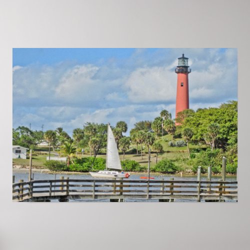 Jupiter Lighthouse and Sailboat Poster