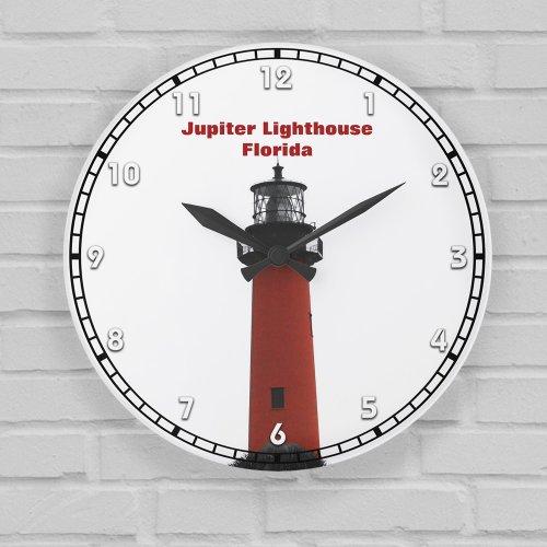 Jupiter Lighthouse Florida Red Black and White Large Clock