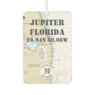 Jupiter Palm Beach Florida Nautical Chart Monogram Car Air Freshener