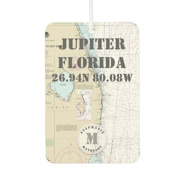 Jupiter Palm Beach Florida Nautical Chart Monogram Car Air Freshener (Front)