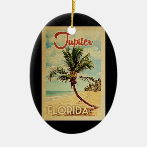 Jupiter Palm Tree Vintage Travel Ceramic Ornament