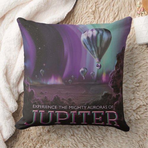 Jupiter Travel by Hot Air Balloon Bighty Auroras Throw Pillow