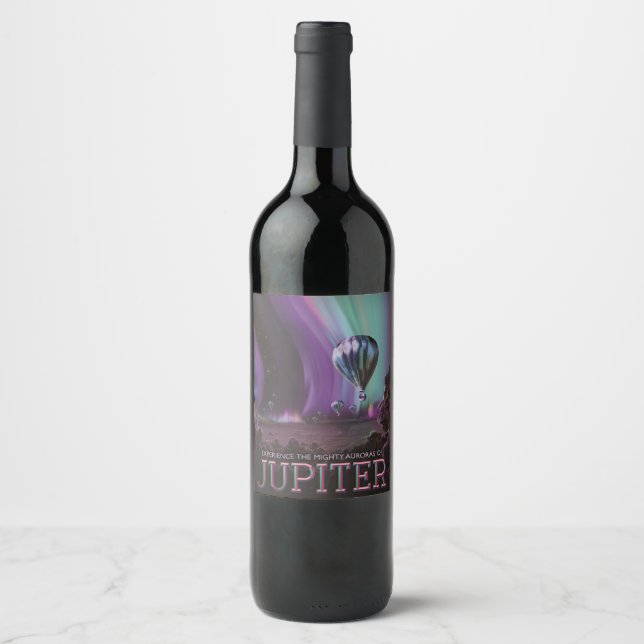 Jupiter Travel by Hot Air Balloon Bighty Auroras Wine Label (Front)