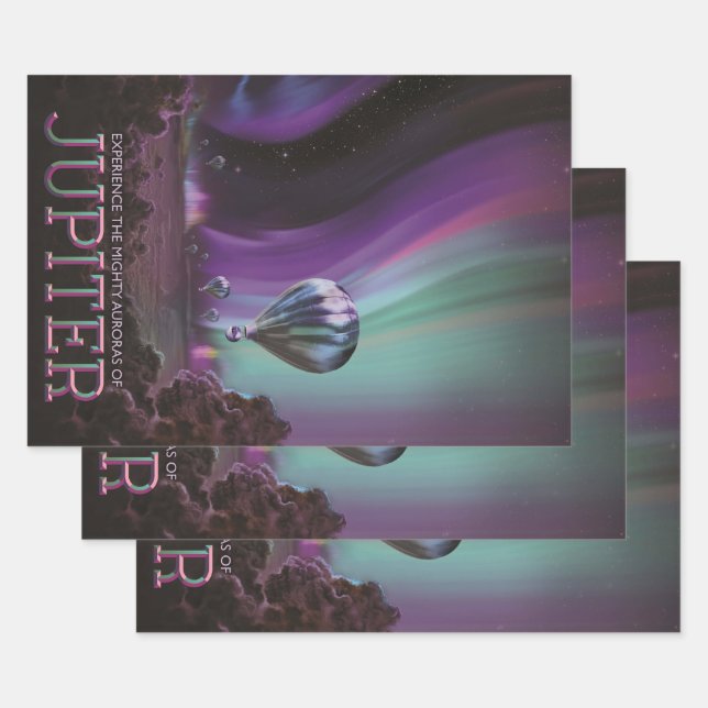 Jupiter Travel by Hot Air Balloon Bighty Auroras Wrapping Paper Sheets (Set)