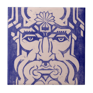 Jupiter Zeus King of Gods Greek Mythology Blue Ceramic Tile