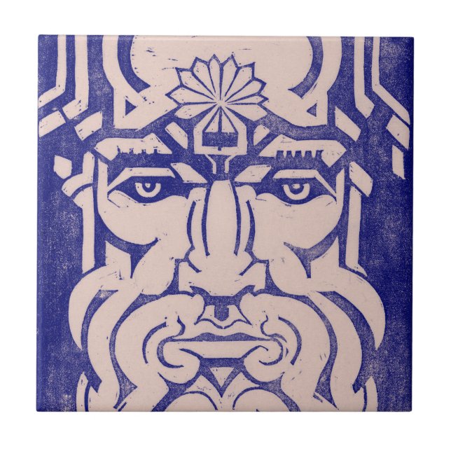 Jupiter Zeus King of Gods Greek Mythology Blue Ceramic Tile (Front)