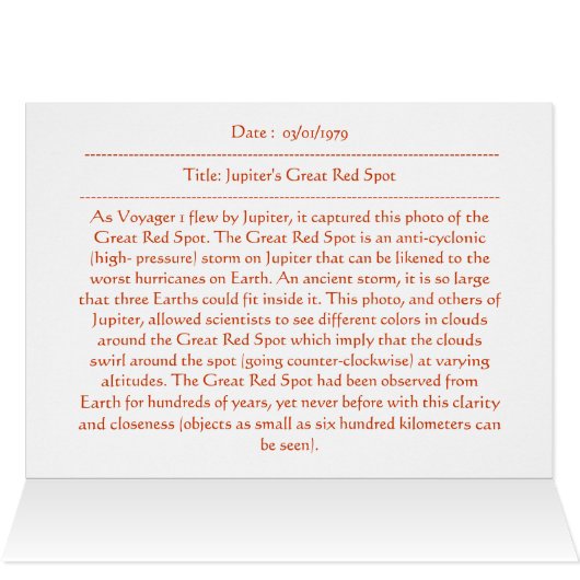 Jupiter's Great Red Spot from Voyager 1 Card (Inside Horizontal (Top))