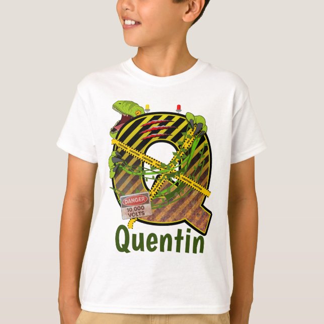 Jurassic Alphabet | Initial Letter Custom Name | Q T-Shirt (Front)