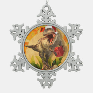 Jurassic Christmas (I) Snowflake Pewter Christmas Ornament