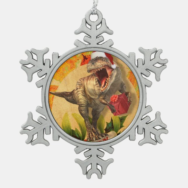 Jurassic Christmas (I) Snowflake Pewter Christmas Ornament (Front)