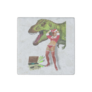 Jurassic Christmas Pin-up Stone Magnet