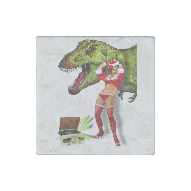 Jurassic Christmas Pin-up Stone Magnet (Front)