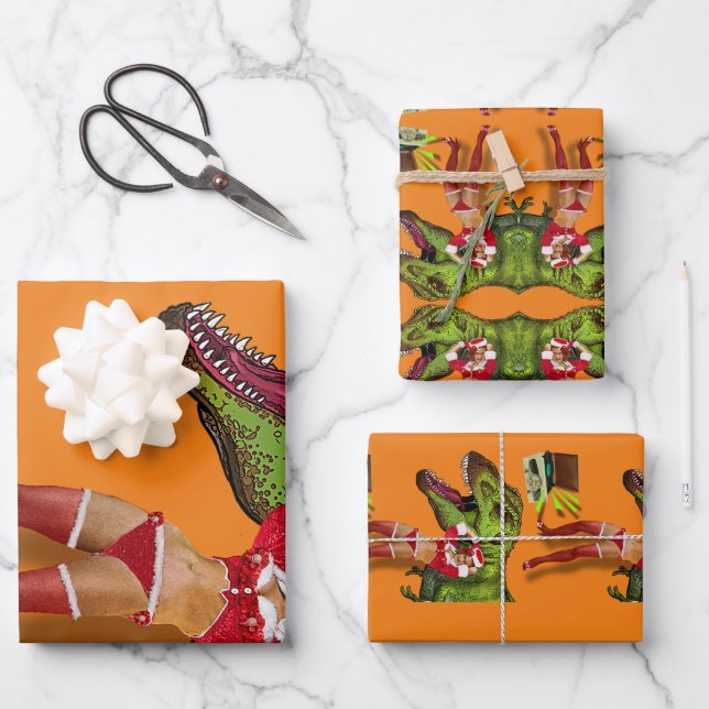 Jurassic Christmas Pin-Up Wrapping Paper Sheets (Front)