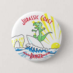 Jurassic Coast Surfing Dinosaur Ranger Button