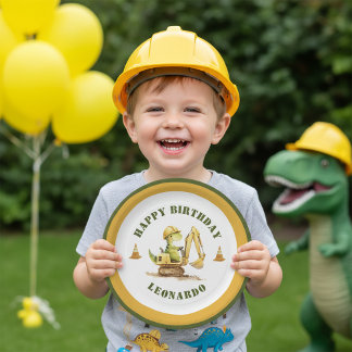 Jurassic Construction Zone Boy Birthday Paper Plates