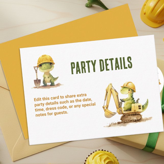 Jurassic Construction Zone Boy Birthday Party Enclosure Card (Creator Uploaded)