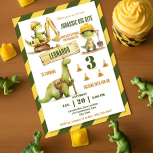 Jurassic Construction Zone Boy Birthday Party Invitation