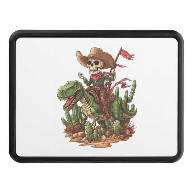 Jurassic Cowboy Skull – Funny Dino Rodeo Hitch Cover (Front)