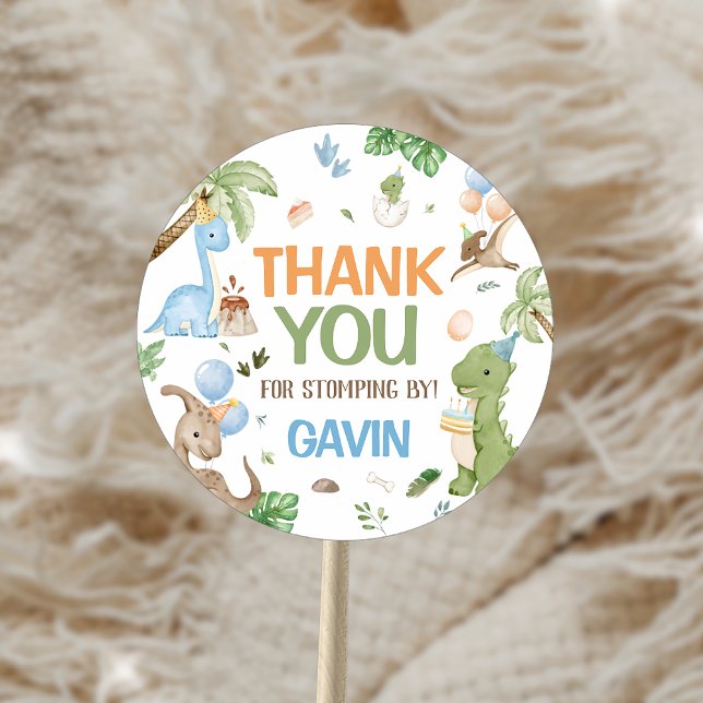 Jurassic Cute Dinosaur Birthday Party Classic Round Sticker (Jurassic Cute Dinosaur Birthday Party Sticker
)