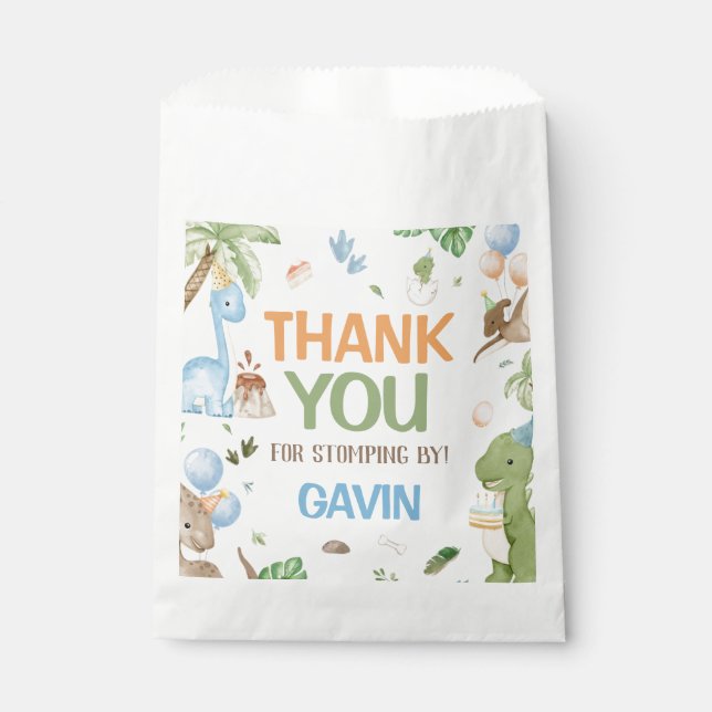 Jurassic Cute Dinosaur Birthday Party Favor Bag (Front)