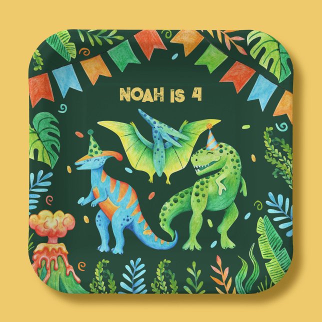Jurassic Cute Dinosaurs Boys Birthday Party  Paper Plates (Watercolor Dinosaurs Boys Birthday Paper Plates)