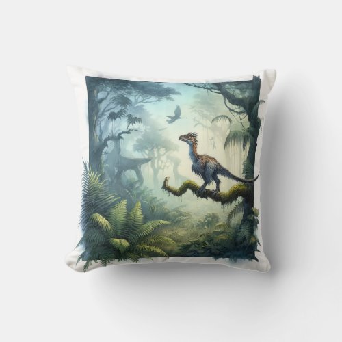 Jurassic Dawn _ Watercolor Throw Pillow