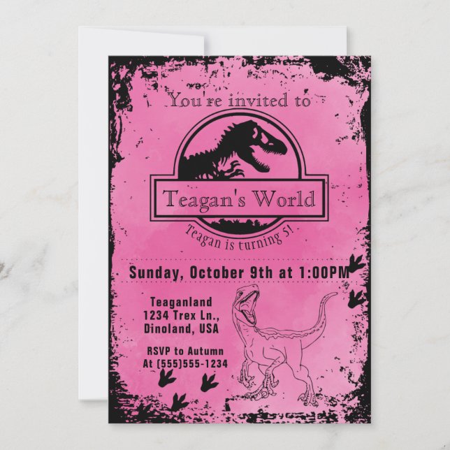 Jurassic Dino Pink Invitation (Front)