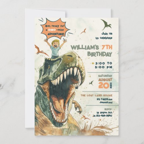 Jurassic Dino Ride 2 Blonde Hair Birthday Party  Invitation