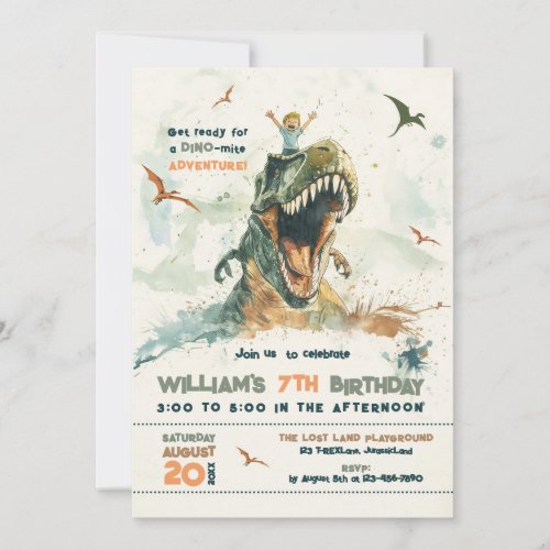 Jurassic Dino Ride Blonde Hair Boy Birthday Party  Invitation