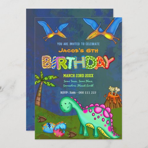 Jurassic Dinosaur Birthday Party Kids Celebration Invitation