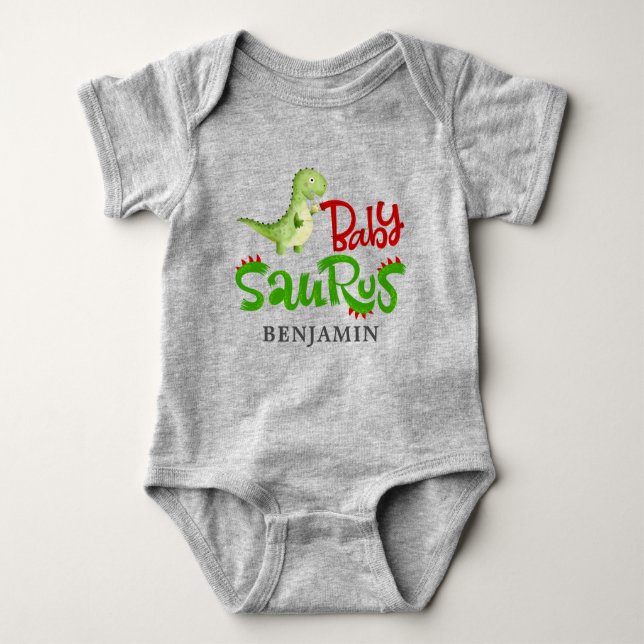 Jurassic Dinosaur Personalized Baby Saurus Baby Bodysuit (Front)