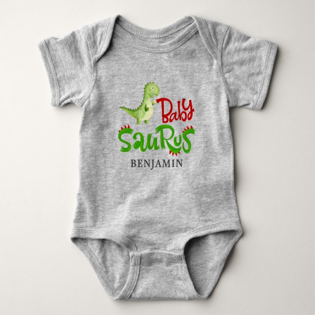 Jurassic Dinosaur Personalized Baby Saurus Bodysuit (Front)