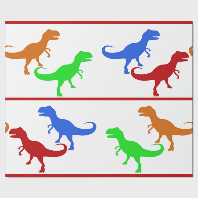 Jurassic Dinosaur T-Rex Silhouettes Wrapping Paper (Seam)