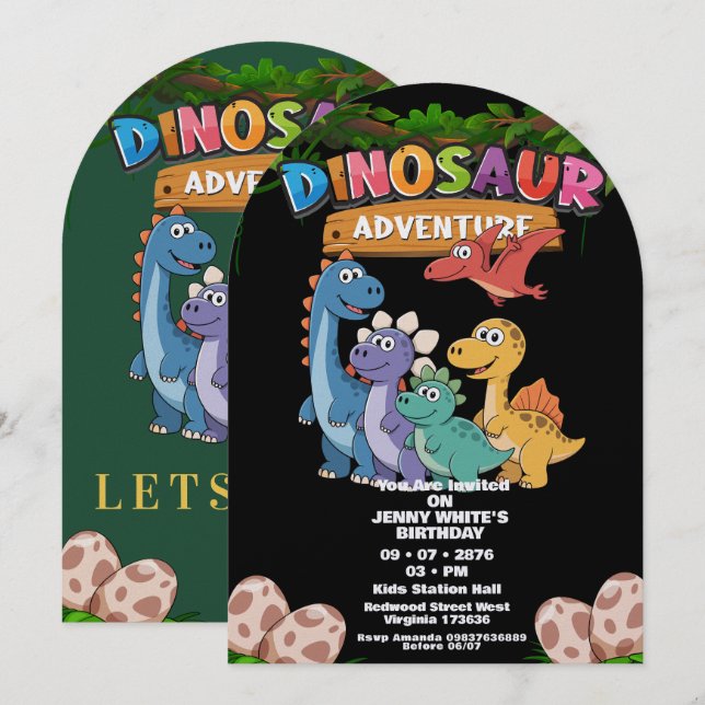 Jurassic Dinosaurs Themed Invitation (Front/Back)