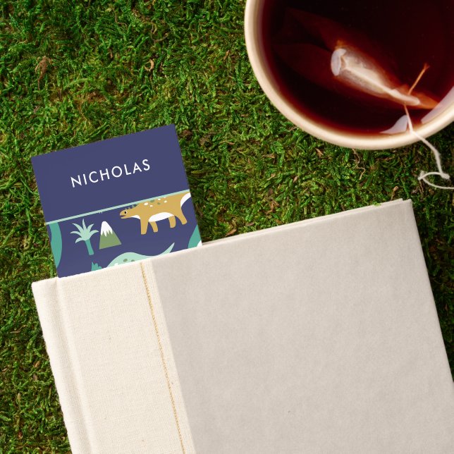 Jurassic Green BLUE Dinosaur Pattern with Kid Name Bookmarks (Closed Book)